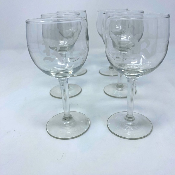 Set of 6 Vintage “R” Frosted Monogram Wine Glasses - Picture 1 of 7